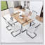 Ensemble de table de salle à manger rectangulaire avec plateau en bois aggloméré et pieds en métal noir, 6 pièces-917581635-917581634