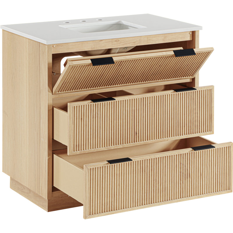 Meuble-lavabo en pierre naturelle et en bois massif 36 po Willard, Naturel, 36"