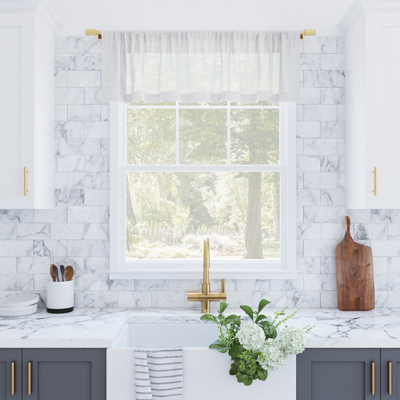 Akari Slub Texture Stripe Cotton Cafe Curtain Valance, White