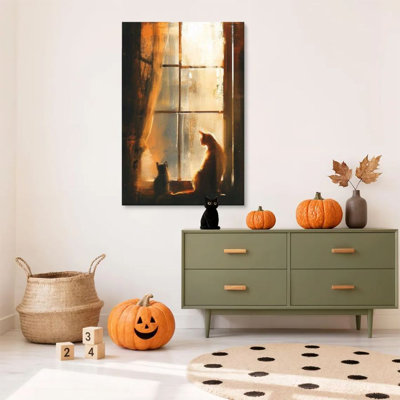 1 PC encadré Knorr peinture chat par la fenêtre, lumière chaude et ombre, impression impressionniste de style de peinture à l'huile, affiche murale rétro, cadeau parfait pour une œuvre d'art moderne pour le salon de la chambre à coucher