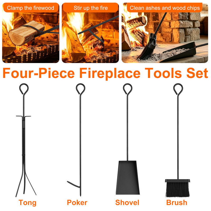Log Holder with Hooks and Fireplace Tools