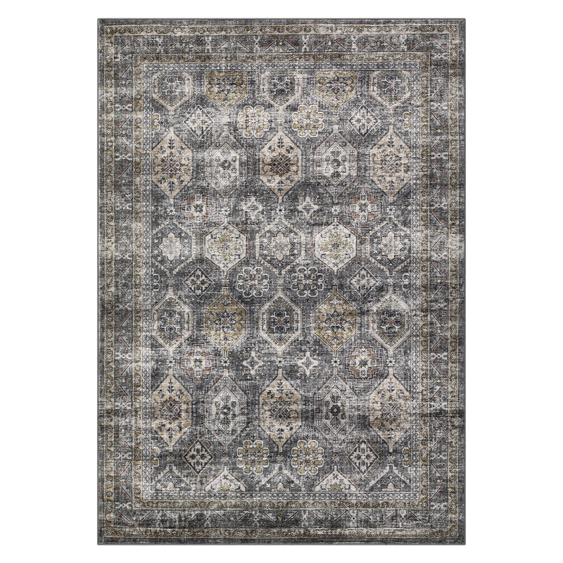 Vintage Washable Area Rug for Hallway, Dining Room and Living Room, Rectangle 10' x 13', Gray
