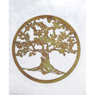 Plaque murale ronde en métal vert, médaillon surdimensionné de 61 cm (24 po) de diamètre représentant l'arbre de vie celtique