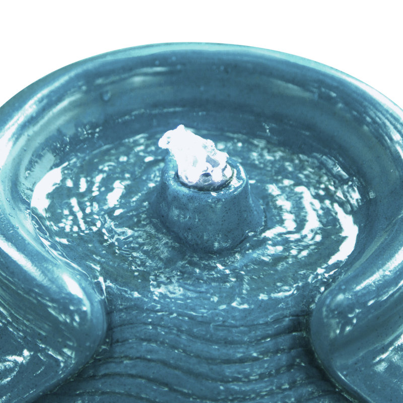 Fontaine d'extérieur 17 po glacée à la main avec lumières DEL et surface texturée, Sarcelle