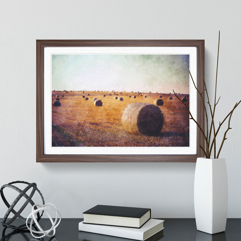 Hay Bales - Picture Frame Graphic Art, 27cm H x 36cm W x 2cm D, Walnut Framed