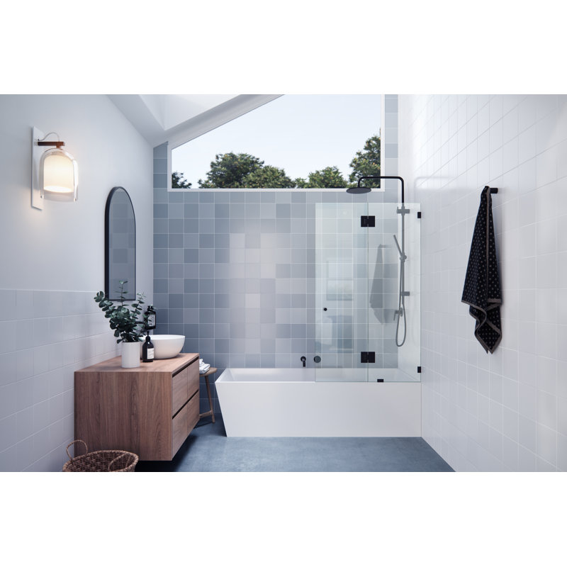 34" W. x 58.25" H in. Frameless Glass Hinged Bathtub Door, Oil Rubbed Bronze