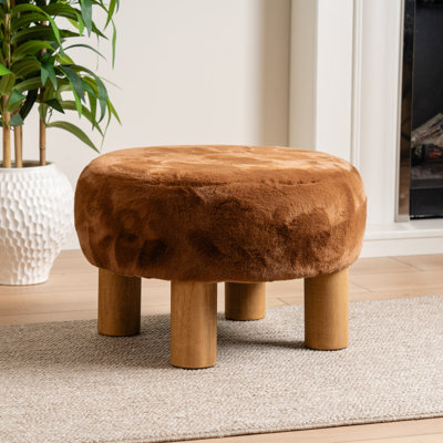Soft Faux Fur Round Foot Stool
