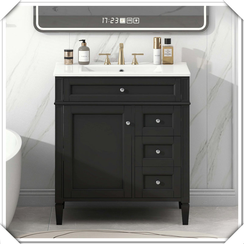 Meuble-lavabo moderne simple avec tiroirs supérieurs, Noir