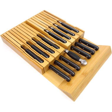 Wood-Double Knife Block Drawer Insert with Dividers