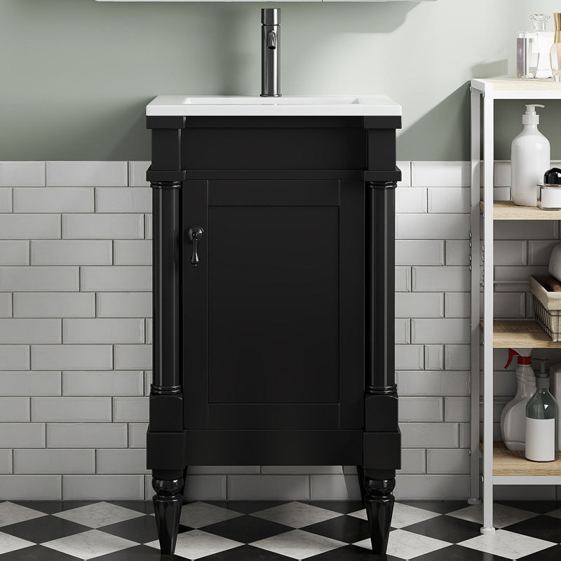 Meuble-lavabo simple 18 po avec comptoir en céramique, Noir