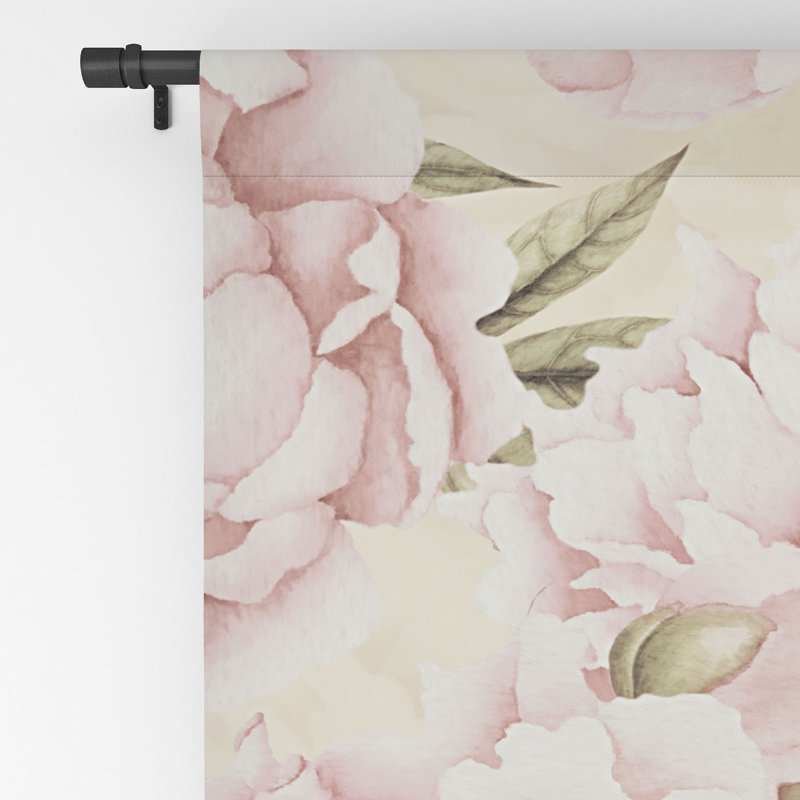Utart Pastel Blush Pink Spring Watercolor Peony Flowers Pattern 1pc Blackout Window Curtain Panel, 50" W x 84" L