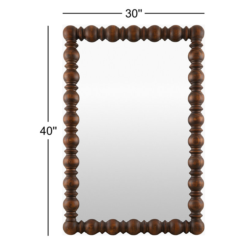 Solid Pine Wood Rectangle Accent Mirror, 40" x 30", Dark Brown