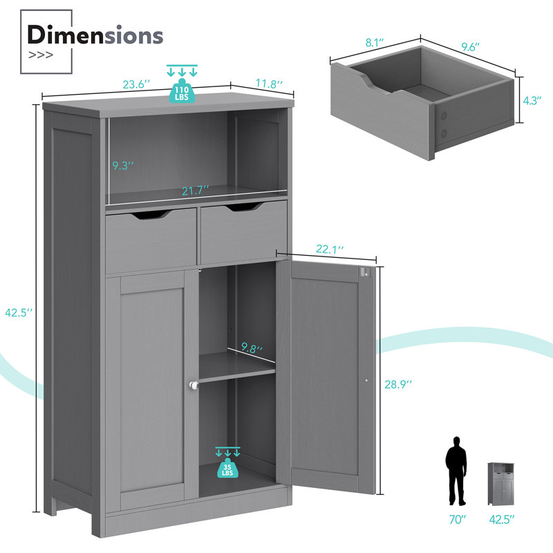 Menik Freestanding Bathroom Cabinet, Gray