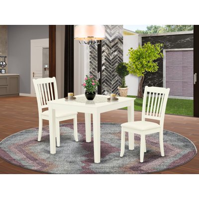 3 Piece Dining Table Set for Small Spaces Contains a Square Dining Room Table and 2 Linen Fabric Chairs, Linen White