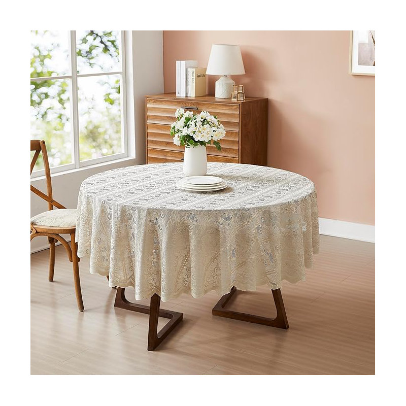 70 Inches Vintage Gold Round Tablecloth For Rustic Dining Table Décor, Gold, 70” Round