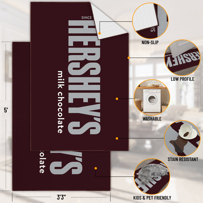 Hershey Logo Non-Slip Area Rug For Mancave Bedroom Kitchen, Brown, Rectangle 3'3" x 5'