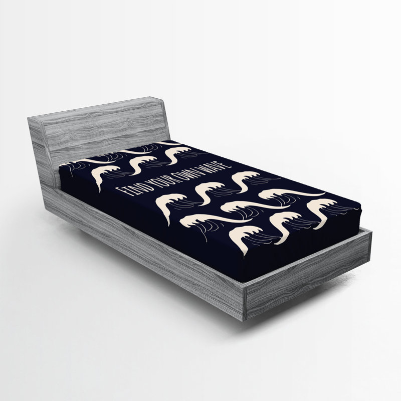 Ensemble de 2 draps-housse Ambesonne "Saying Your Wave" bleu nuit et ivoire, Drap-housse pour lit simple