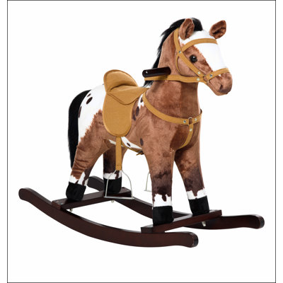 Qaba Kids Metal Plush Ride-On Rocking Horse Chair Toy With Realistic Sounds