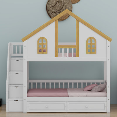 Système de lit superposé multifonctionnel avec rangement pour échelle, conception supérieure et lit escamotable