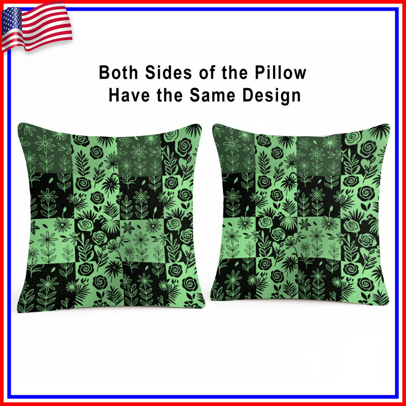 Green Botanical Patchwork Double Sided Throw Pillows, 14 x 14 inches