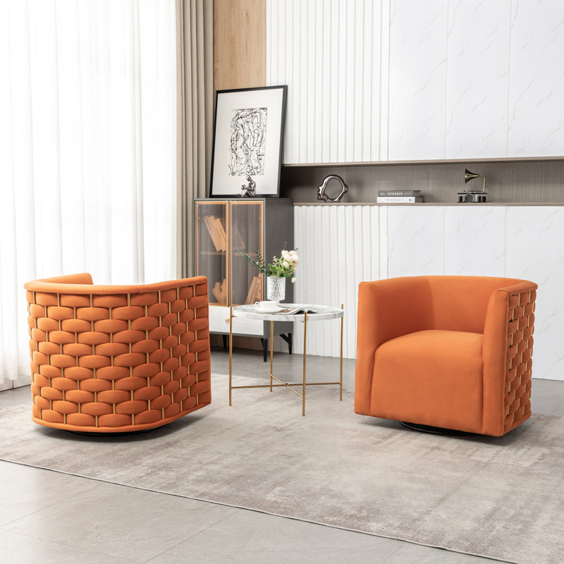 Occie Velvet Swivel Barrel Chair, Orange Velvet