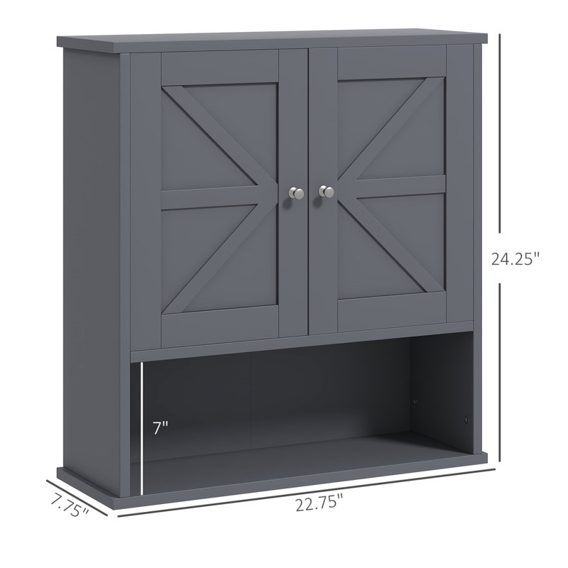 Farmhouse Bathroom Wall Cabinet, Wall Mounted Medicine Cabinet With Open Shelf & Adjustable Shelf, Storage For Laundry Room