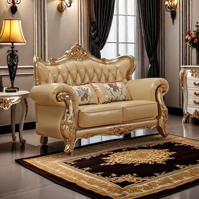 European Style Solid Wood Champagne Gold Sofa 68.8