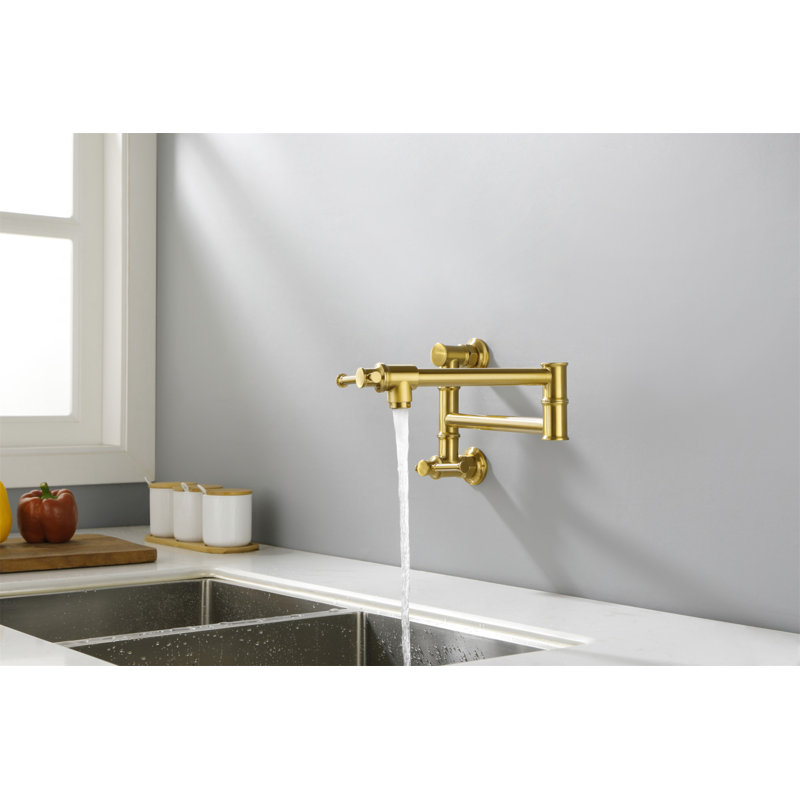 Wall Mounted Pot Filler Faucet, Modern Brass Pot Filler Two-Attachment Wall Mount Folding Kitchen Pot Filler Swing Arm