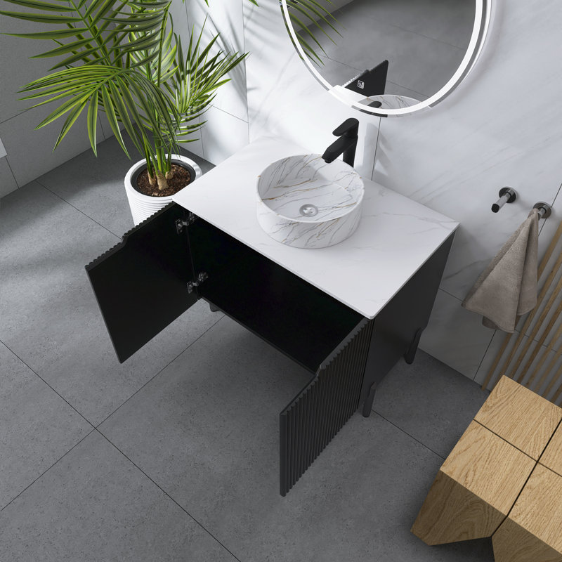 Meuble-lavabo autoportant de 30 po avec lavabo, Noir