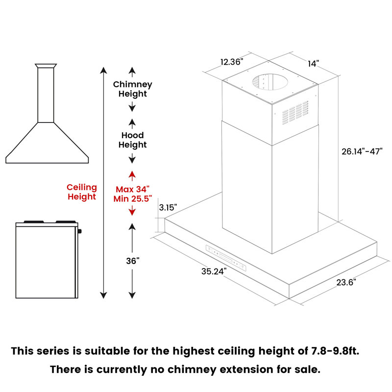 36 po Hotte pour îlot de cuisine 900 pi³ / min en acier inoxydable avec contrôle ACL LCD, 4 vitesses et lumières DEL, 36"