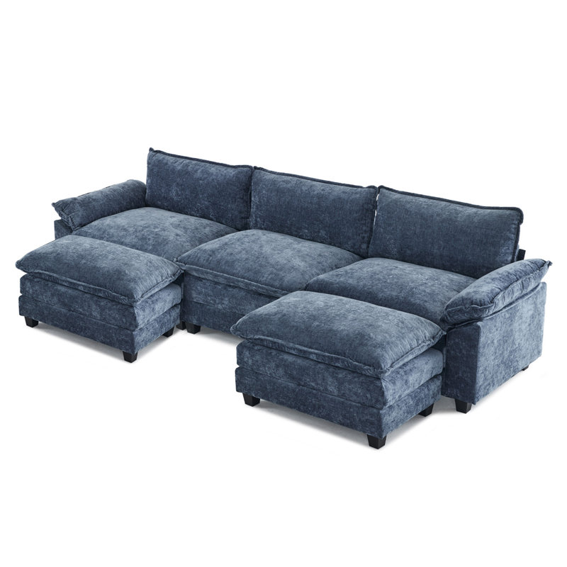 Latitude Run® 3-Seat Sectionals With 2 Ottoman, Gray Blue Chenille
