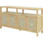 Buffet avec finition en placage de frêne, 3 tablettes adaptables, conception à ouverture par pression, placage en bois naturel utilitaire de salle à manger, 3 tablettes, aucune ouverture par pression, organisent la vie