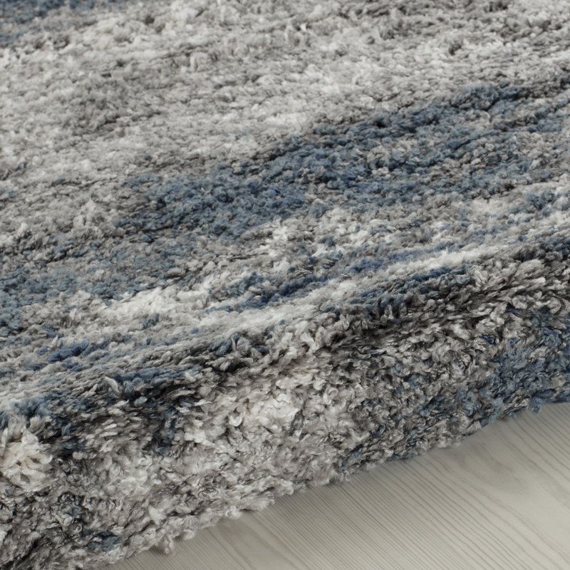 Tapis d'intérieur bleu à poils longs Alban, Tapis de couloir 2 pi 6 po x 8 pi