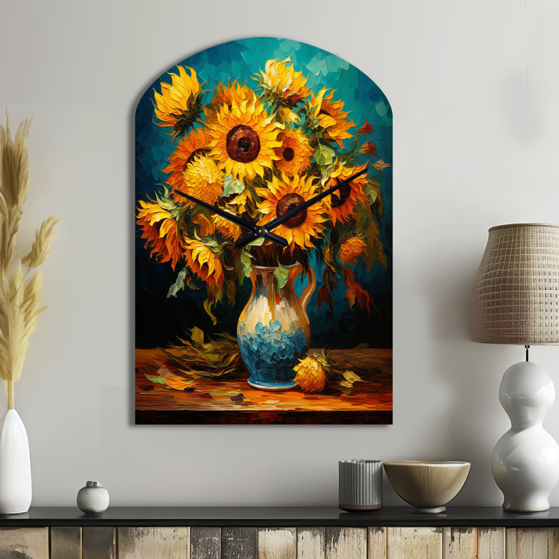 Chef-d'œuvre tournesols de Van Gogh IV - horloge en métal, impression asymétrique, Moyenne