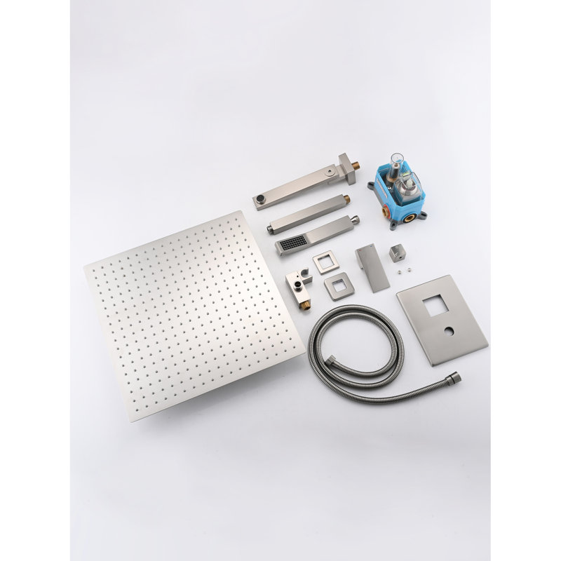 Brushed Nickel Ceiling Mounted Shower System With 16" Head And Handheld For An Enjoyable Bath, Stainless Steel In Portable A Hue