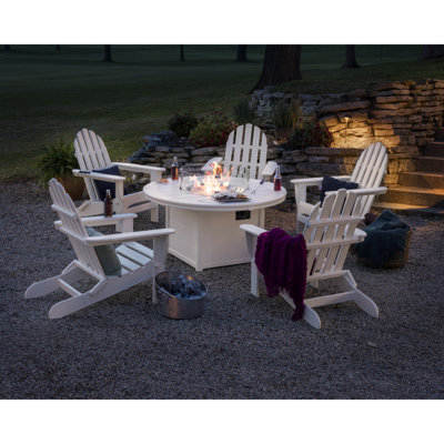 POLYWOOD Classic Folding Adirondack 6-Piece Conversation Set with Fire Pit Table