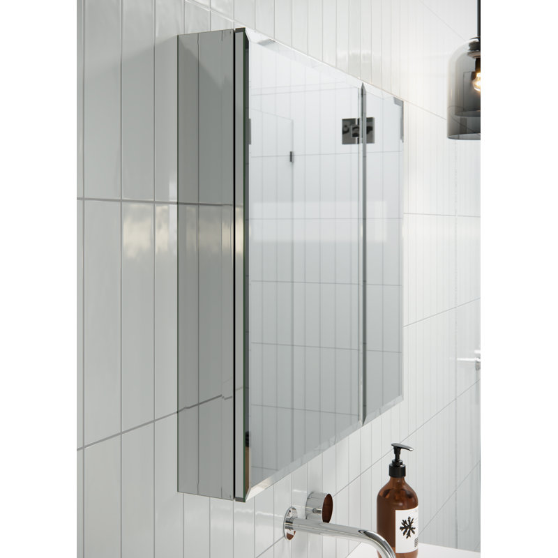 Recessed Frameless 2 Doors Medicine Cabinet with Adjustable Shelves