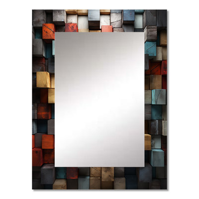 Blue and red abstract cubes IV - Cubism Unique Wall Mirror, Modern Mirror, Printed Metal Art
