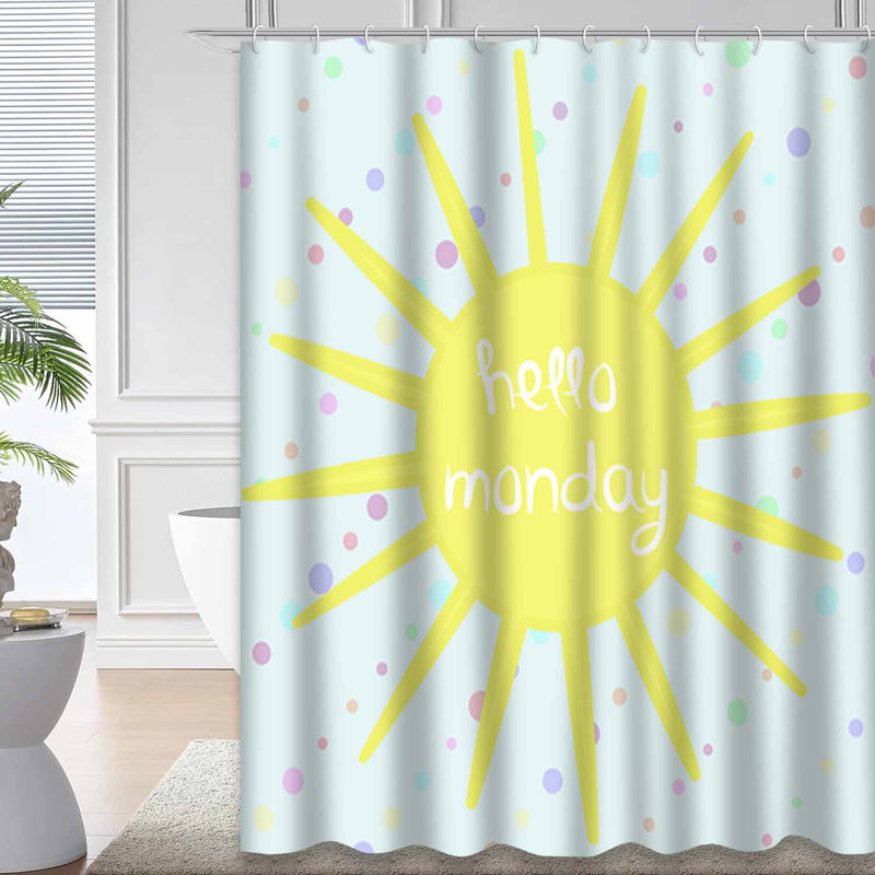 Rideau de douche jaune à motif de voeux jaune avec 12 crochets, L 72 po x l 84 po