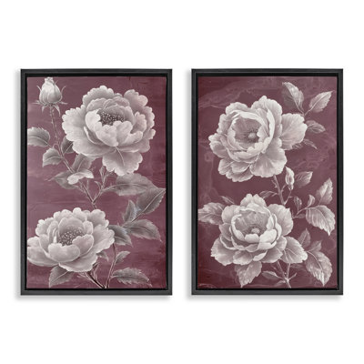 Burgundy Chambermaid Blossoms 2pc Floating Frame Set, design by Annabelle Hall