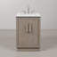 Meuble-lavabo de comptoir en marbre blanc 24 po Hunner en chêne gris avec robinet Hunner-2113822181