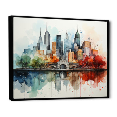 Colourful Nyc Cityscape Watercolor I - New York City Canvas Prints