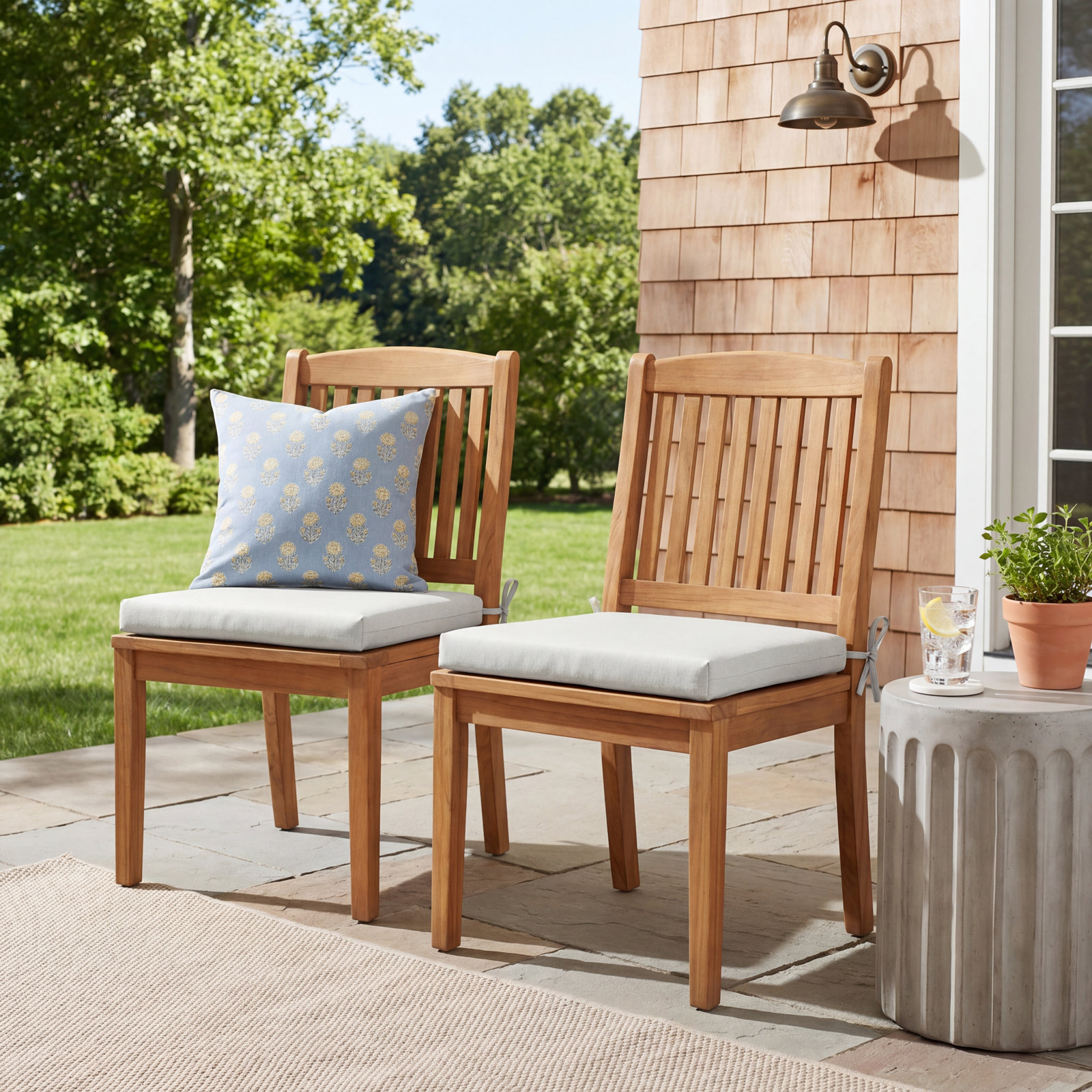 Outdoor Dining Chair Cushion, Ivory, 19" x 19"