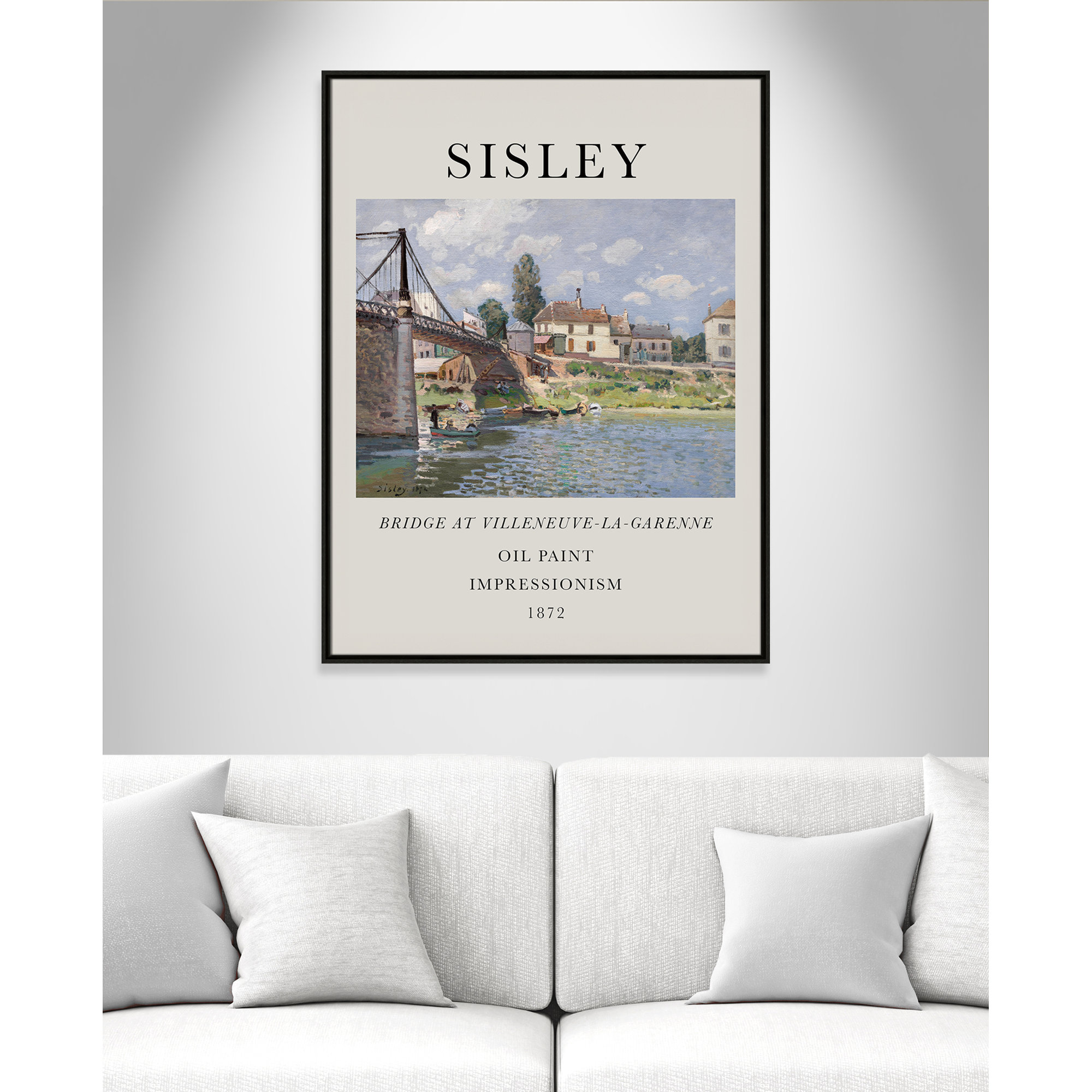Old Masters Collection " The Bridge At Villeneuve " by Alfred Sisley, Espresso Floater Frame, No, 41.5" H x 31.5" W x 2" D