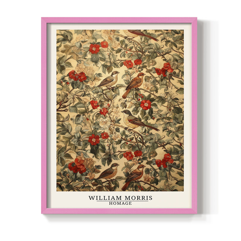 Imprimé encadré en bois massif de la série CCLVI de Wm Morris, Rose, H 11 po x l 9 po