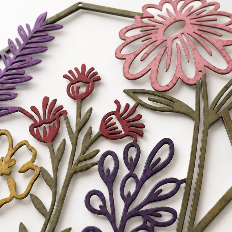 Ensemble de 3 décorations murales en métal avec motif floral rustique