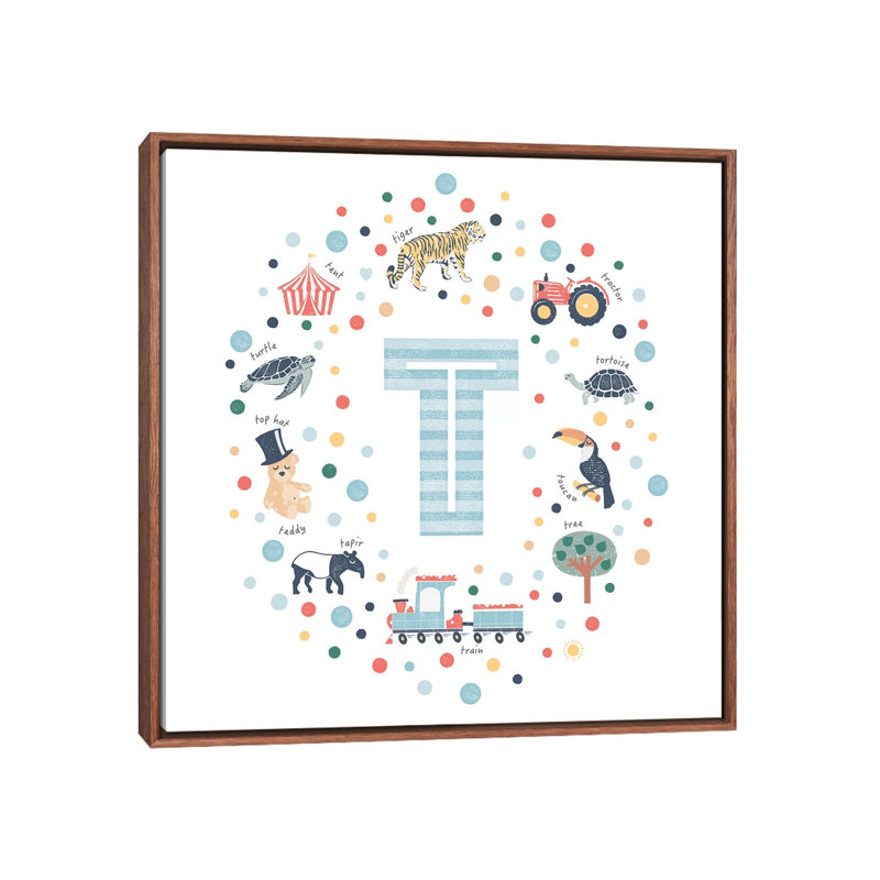 Lettre T - impression d'art graphique, H 26 po x l 26 po x P 1,5 po, Toile avec cadre brun, Aucun mat