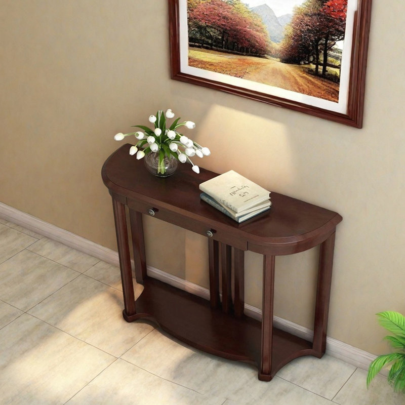 Solid Rubberwood Console Table, 31.5" H x 39.4" W x 13.4" D, Dark Walnut Color