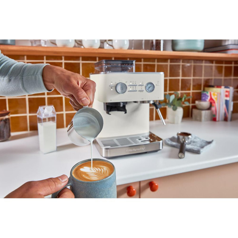 KitchenAid Semi Automatic Espresso Machine with Burr Grinder - Stainless Steel, Cream