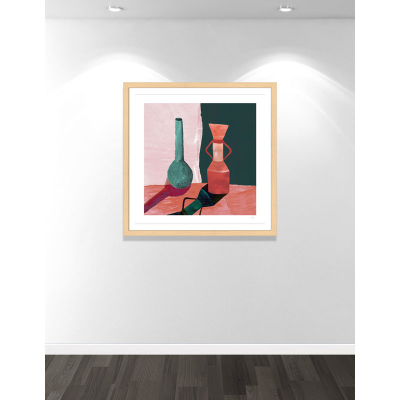 Impression « Vases contrastés bleu sarcelle et terre cuite » par Violets Print House, 42.5'' W x 42.5'' H, Matted Print